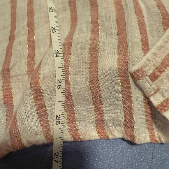 Fleur Bleue Linen Gold and Pink Button Down Shirt with Classic Stripes - Picture 4 of 8